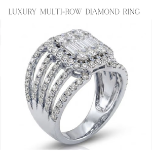 Bague de mariage personnalisée en or 18 carats avec diamants multi-bandes et grappe de baguettes, bijoux fins, fabrication OEM ODM - Product Image 1