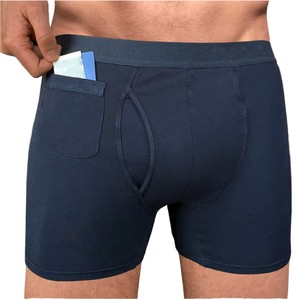 Calzoncillos bóxer para hombre con bolsillo, color liso, tiro medio, de punto, spandex modal, ropa interior transpirable, diseño sin costuras - Product Image 1