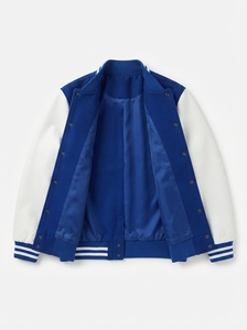 Chaqueta Bomber Universitaria Azul y Blanca Personalizada, Chaqueta Letterman Unisex con Puños Acanalados y Botones a Presión, Estilo Urbano - Product Image 5
