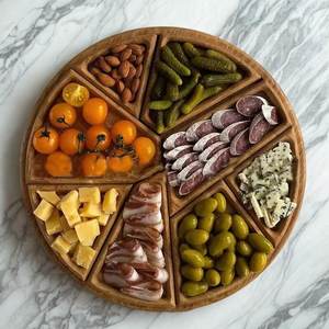 Bandeja de Servir Dividida de Madera, Plato Redondo de Bambú para Frutas con 5 Compartimentos, Plato para Aperitivos, Frutos Secos y Bocadillos para Mesa, Regalo - Product Image 4