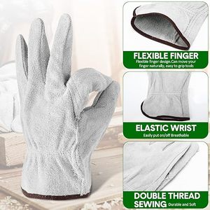 Guantes de Trabajo de Cuero Resistentes, Guantes de Conductor de Cuero Vacuno Duraderos para Uso en Construcción e Industrial, Fabricación al por Mayor - Product Image 3