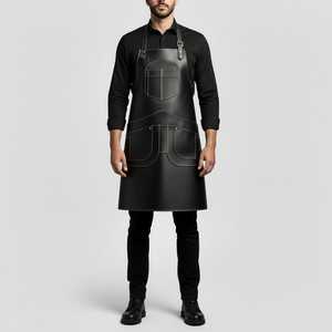 Tablier de travail noir en cuir pleine fleur pour homme, sans manches, multi-poches, durable, classique, réutilisable, pour chef, barbier, barbecue, usage quotidien - Product Image 1