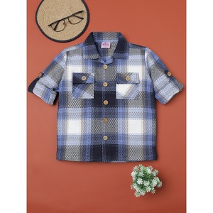 เสื้อเชิ้ตผ้าฝ้ายลายสก๊อตสีน้ำเงินและสีขาวสำหรับเด็กผู้ชาย - Product Image 4