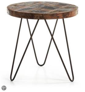 Mesa auxiliar de hierro con tapa de madera de estilo contemporáneo, perfecta para colocar junto al sofá, junto a la cama, como mueble de exhibición y utilitario. - Product Image 3