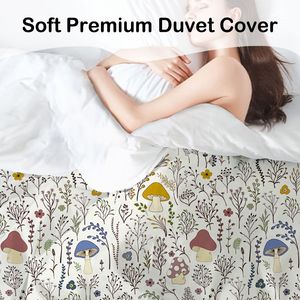 Set Copripiumino 3D Colorato Super King Size con Funghi, Morbido Set da Letto con Piante Selvatiche e Fiori, Estetico Set da Letto a 3 Pezzi con Funghi - Product Image 4
