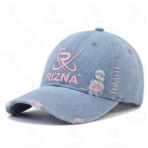 Gorra de Béisbol RIZNA de Mezclilla Twill, 6 Paneles, Ajustable, Unisex, Estilo Casual Vintage, Lavada, con Logotipo Bordado en 3D en el Panel Frontal, Azul, Algodón, Metal - Product Image 4