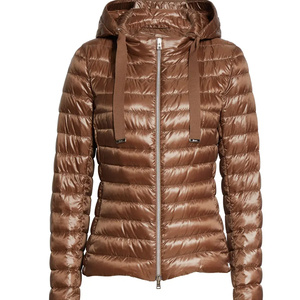 Chaqueta Acolchada con Capucha para Mujer, Color Marrón, Manga Larga, Abrigo de Invierno con Cierre de Cremallera - Product Image 1