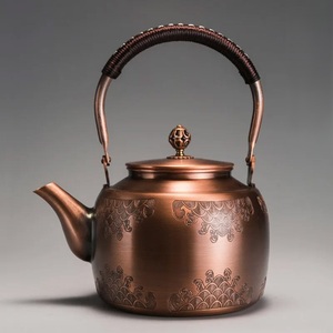 Bouilloire à thé en cuivre faite à la main, ronde avec couvercle, style vintage, pot à eau en métal pour café et thé - Product Image 5