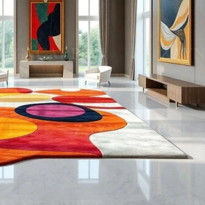 Alfombra de Lana Abstracta Multicolor Geométrica Hecha a Mano de Lujo, Alfombra Lisa Hecha a Mano para Interiores y Exteriores, Decoración del Hogar, Alfombra Artística Colorida - Product Image 3