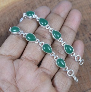 Bracelet minimaliste en argent sterling 95 en forme de poire vert onyx pierres précieuses bracelets faits à la main cadeau pour elle - Product Image 4