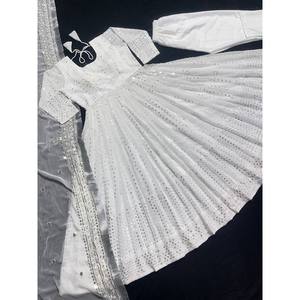 Maruti Fashion Hermosos vestidos de noche para fiestas Vestido con elegante Dupatta Blanco Talla L - Product Image 4