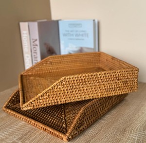 Plateau de tri en papier en rotin naturel, tressé à la main, organiseur de lettres de bureau, support de rangement décoratif pour documents, pour la maison et le bureau - Product Image 3
