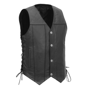 Veste en cuir noire pour moto, style vintage décontracté pour homme, col en V, fermeture boutonnée, ajustable, respirante, pour l'automne - Product Image 3