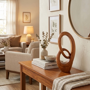 Grande sculpture en bois abstraite, statue en bois de Suar, figurine boucle éternelle, artisanat balinais fait main, décoration pour la maison ou le bureau, ornement, cadeau - Product Image 3