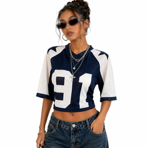 Camiseta de fútbol americano para mujer, top de entrenamiento de malla, ropa de equipo personalizada, proveedor de prendas deportivas de marca privada OEM - Product Image 3