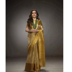 <b>Golden</b> Silk Banarasi <b>Saree</b> With Zari Work Traditional Indian Wear For Women Buy Direct From Supplier - Product Image 1
