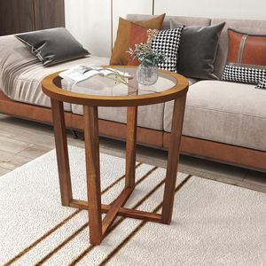 Modern <b>Round</b> End <b>Table</b> Transparent Tempered Glass Top As a Sofa <b>Side</b> <b>Table</b> or Coffee <b>Table</b> - Product Image 3