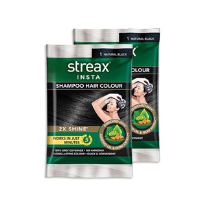 Streax Insta <b>Shampoo</b> <b>Hair</b> <b>Colour</b> For Unisex Long-Lasting Instant <b>Colour</b> - Natural Black [0.61floz(18ml) Pack of 10] - Product Image 1