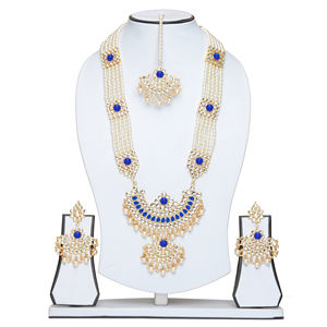 Indian Stylish Layered Pearl Rani Haar Long Kundan Necklace Jewellery Set Wedding Engagement Party Gift Antique Gold Plated - Product Image 1