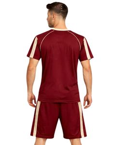 Mens Burgundy Beige Sports T Shirt And Shorts <b>Set</b> Breathable Quick Dry Gym Wear Athletic Running Training Activewear Outfit <b>Set</b> - Product Image 2