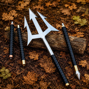 Trident en acier forgé à la main – Manche en cuir détachable, accessoire de cosplay, décoration murale (70 pouces), cadeau pour la maison - Product Image 4