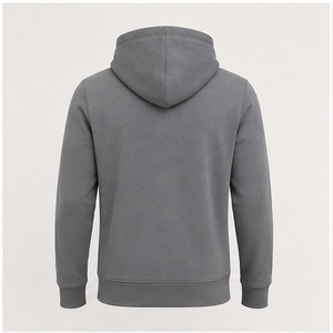 เสื้อฮู้ดดี้ผู้ชายสีเทาคูลสไตล์โมเดิร์นทรงปกติ ปรับแต่งได้ มีเชือกผูกแบบโทนสี กระเป๋าข้าง ผ้าฝ้ายผสมอินเตอร์ล็อคเนื้อฟลีซ รุ่น MHOOD-0037 - Product Image 2
