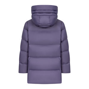 Long <b>Quilted</b> Puffer <b>Jacket</b> Hooded Full Sleeve Winter Coat Purple Polyester Wadding Zipper Closure - Product Image 2