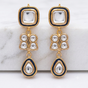 Pendientes de Lujo Chapados en Oro Thappa Kundan, Tradicionales con Esmalte Rojo Meenakari y Piedra Polki sin Cortar, Pendientes Colgantes para Novia India - Product Image 6