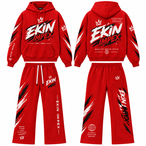 ชุดเซ็ตฮู้ดดี้และกางเกงวอร์มผู้ชาย/ผู้หญิง Ekin Impex สีขาว ผ้าฝ้ายฟลีซ ล้างสีแบบแอซิดวอช 460 กรัม แห้งเร็ว สไตล์สตรีทแฟชั่นฤดูหนาว สีพื้น เรียบง่าย สบายๆ - Product Image 1
