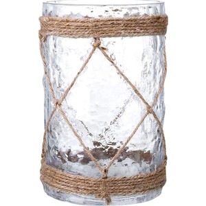 Jarrón de Vidrio Transparente con Diseño Martillado y Red de Cuerda de Yute, Centro de Mesa Rústico para Bodas, Florero Cilíndrico Texturizado, Decoración de Mesa - Product Image 4