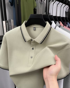 Men's Pink Short Sleeve for Shirt Solid Color Cotton Pique Knitted Breathable Casual Regular Fit Button Design Front Logo - Product Image 5