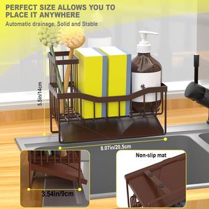 Stainless Steel Self-Drain Sink <b>Caddy</b> Rustproof <b>Kitchen</b> Sink Organizer with Sponge and Brush Holder <b>Kitchen</b> Storage Tray - Product Image 4