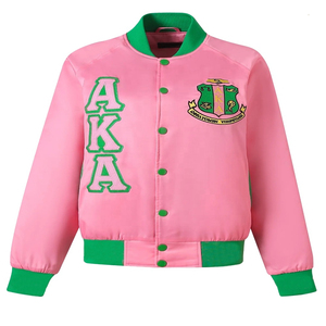 OEM Customized Plus Size Satin Alpha Sorority Varsity Bomber <b>Jacket</b> Women Embroidered Zip Up <b>Long</b> Sleeve Streetwear Custom Logo - Product Image 4
