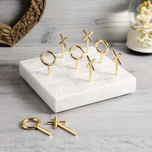 Juego de Tic Tac Toe de Mármol Blanco de Lujo con Elegantes Piezas de Metal Dorado en Forma de X y O, Rompecabezas para Niños y Adultos para Disfrutar - Product Image 5