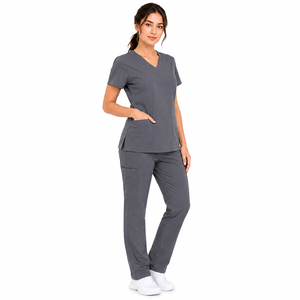 Ensemble d'uniformes médicaux professionnels pour femmes, couleur unie, confortable et extensible, personnalisable, en tissu sergé - Product Image 1