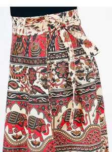 Jupe longue décontractée très élégante et confortable, grande taille, imprimé floral, ceinture brodée, 100 % coton - Product Image 3