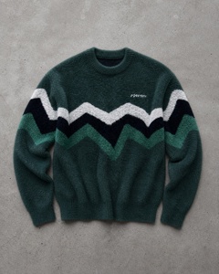 Fuzzy Knitted Sweater Zigzag Chevron Pattern Fluffy Jacquard Heavyweight Oversized Loose Fit <b>Jumper</b> Apparel Wholesale - Product Image 1