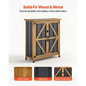 Abri de jardin extérieur 33,86'' x 37,4'' - Abri à outils de jardin en bois et métal imperméable avec portes verrouillables et toit incliné - Product Image 2