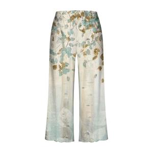 Pantalon de pyjama décontracté d'été pour femme, taille mi-haute, coupe ample, jambe large, imprimé floral, en satin respirant, longueur intégrale, avec élastique - Product Image 4