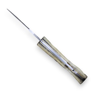 Navaja Plegable de Acero al Carbono con Punta Clip, Hoja Recta, Mango de Asta Texturizada, Pernos de Latón, Bloqueo Trasero, 12 Pulgadas, para Caza, Camping y Bolsillo - Product Image 3