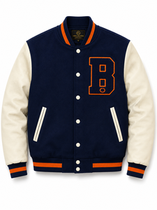 Letterman Baseball Bomber Patch Varsity <b>Jacket</b> Windproof Breathable Winter Zipper Closure Casual Stand Collar <b>Men</b> - Product Image 1