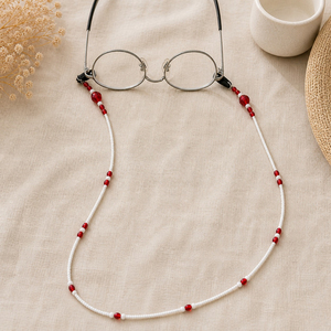 Chaîne de lunettes perlée rouge et blanche, sangle de cou flexible pour femmes, support de lunettes de soleil, accessoire de retenue pour lunettes - Product Image 5