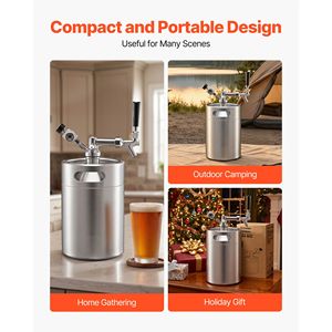 Sistema de dispensación de cerveza presurizado tipo Growler de 5L/10L (170oz) con kit de acero inoxidable 304, regulador de CO2 y grifo de cierre automático - Product Image 6