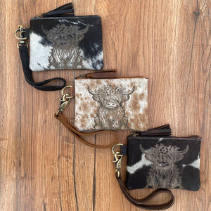 Portefeuille long en cuir de vachette personnalisé vente en gros de lases gravure pochette à pampilles en cuir véritable pour femmes - Product Image 3