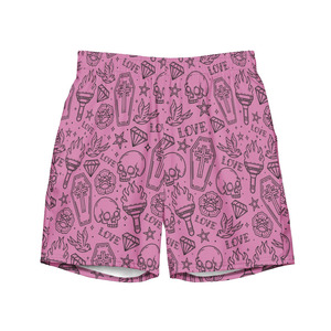 Shorts personnalisés pour hommes, imprimé graphique rose, motif crâne et amour, streetwear décontracté, shorts d'été - Product Image 5