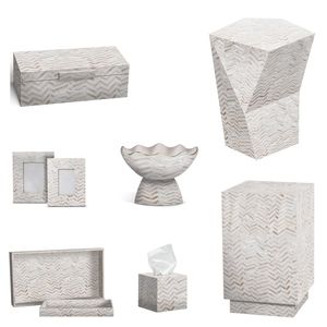 STILEVO Premium Mother of Pearl Black & White Optical Inlay Home Accessory Collection Side Table, Photo Frame & Tray Box - Product Image 1