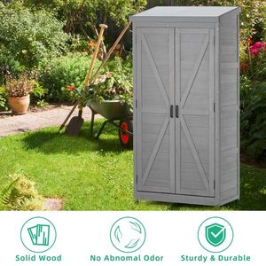 Outdoor 68 Inches <b>Tall</b> Wood Storage <b>Cabinet</b> with Metal Top Garden Storage Shed for Yard and Patio for Outdoor Storage - Product Image 3