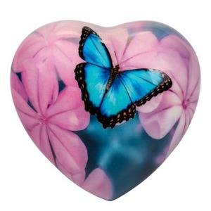 Urne funéraire en forme de cœur rose avec motif papillon et support pour cendres humaines, urne funéraire décorative en forme de cœur avec support - Product Image 2