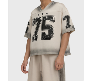 Boxy Fit Cotton V-neck Short Sleeve Letter Print T-shirts <b>Spray</b> Dyed Heavyweight <b>Moisture</b> Wicking Breathable Sublimation Blanks - Product Image 3