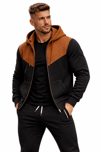 ชุดวอร์มมีฮู้ดสีดำสีน้ำตาลสำหรับผู้ชายทรงสลิมฟิตมีซิปเสื้อแจ็คเก็ตกางเกงจ็อกเกอร์ชุดกีฬาลำลองชุดออกกำลังกายในยิม - Product Image 2